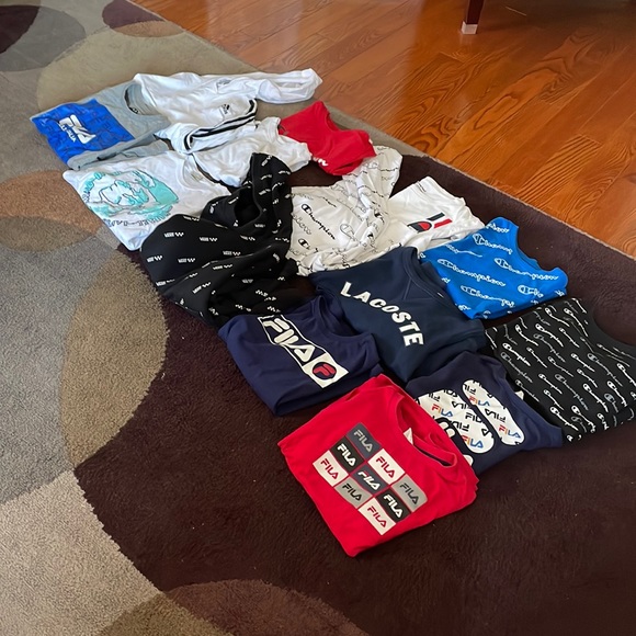 18 piece lot boys t-shirts hoodies and sweaters Fila, Lacoste, Vans, Champions - Picture 1 of 9